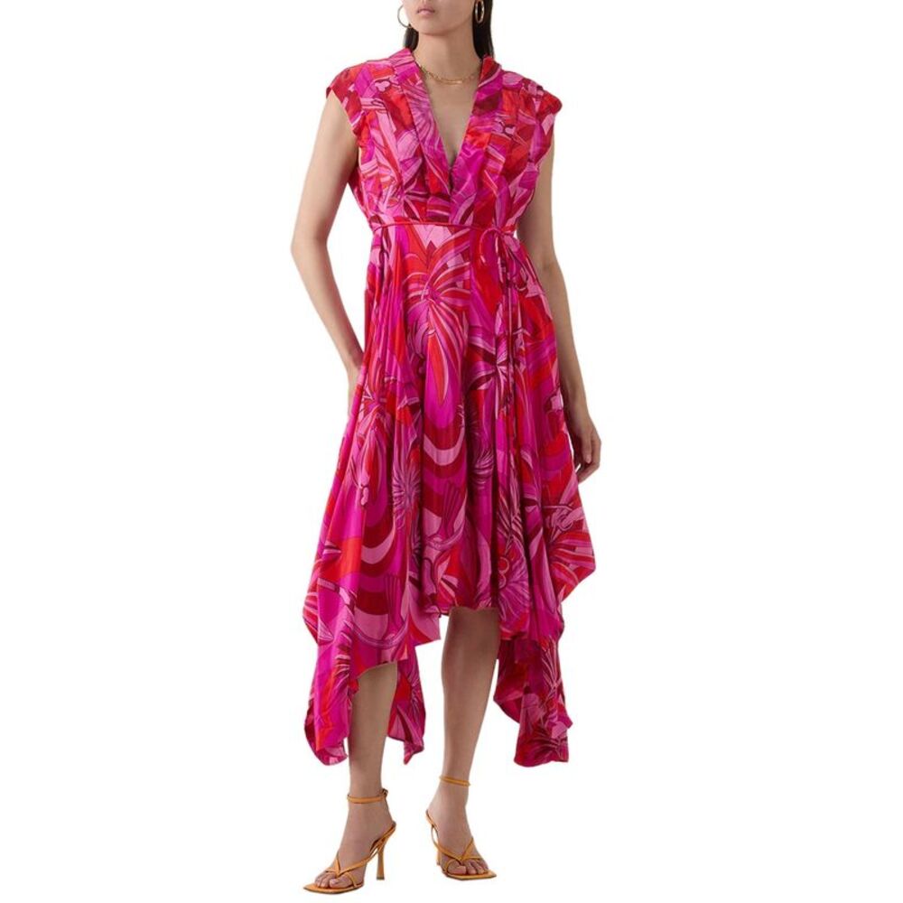 Farm Rio Womens Endless Summer Asymmetric Midi Dress Small Red - NWT $298 - Picture 5 of 5